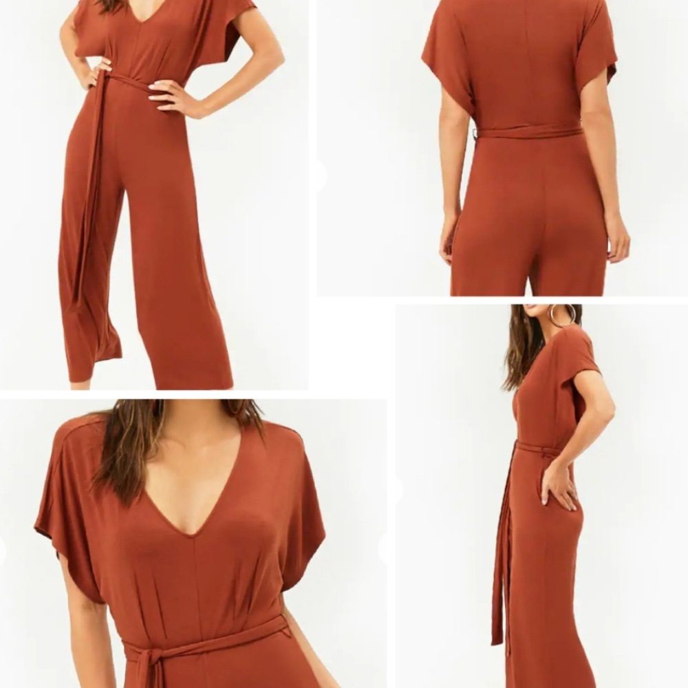 Wide Leg Flounce Sleeve Crop Jumpsuit